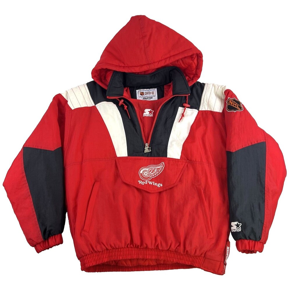 Vintage 90s Starter Center Ice Detroit Red Wings 1/2 Zip Pullover Jacket Mens M